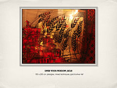 «Բացիր պատուհանդ», 2013, 150 x 200 սմ, Օրգանական ապակի, խառը տեխնիկա, ոսկյա և արծաթյա թիթեղներ