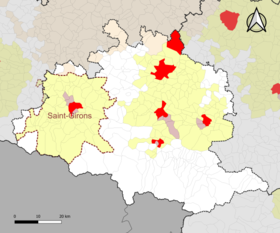 Localisation de l'aire d'attraction de Saint-Girons dans le département de l'Ariège.