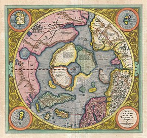 Gerardus Mercator's map of the North Pole (1606) 1606 Mercator Hondius Map of the Arctic (First Map of the North Pole) - Geographicus - NorthPole-mercator-1606.jpg