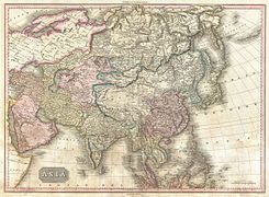 1818. Carte d'Asie de l'écossais John Pinkerton, où sont représentées en rose la Chine et en blanc la Tartarie chinoise.