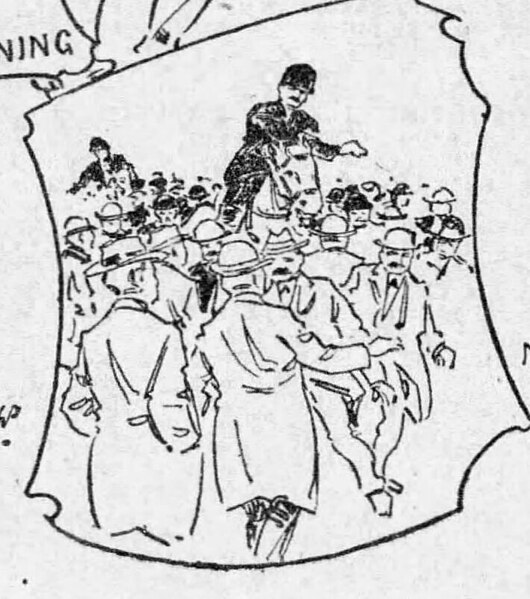 File:1901 Boston Marathon graphic (mounted police clearing the way through crowd).jpg