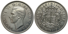 Crown coin with George in profile, 1937 1 crown George VI 1937.png