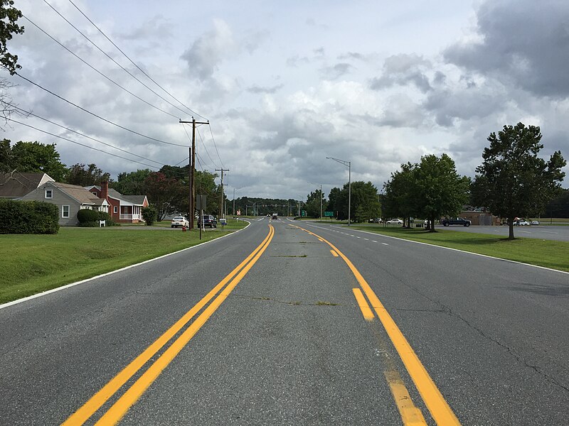 File:2017-08-28 10 30 01 View north along Maryland State Route 250 (Old Virginia Road) at U.S. Route 13 Business (Market Street) in Pocomoke City, Worcester County, Maryland.jpg