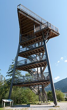 Wooden tower for visiting birds, Pflach, Tyrol/Austria