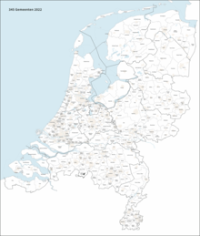 Map showing the municipal boundaries in the Netherlands in 2021