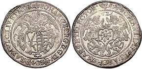 Elector John George I, 40 Kippergroschen (Kippertaler for 40 groschen) 1621, Kipper mints, Dresden 40 Kippergroschen 1621, Dresden, CNG.jpg