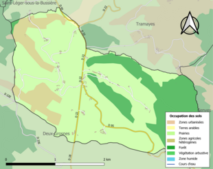 Barevná mapa znázorňující využití půdy.