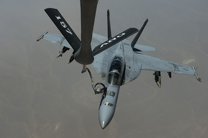 File:A U.S. Navy F-A-18F Super Hornet aircraft, bottom, takes on fuel from an Air Force KC-135 Stratotanker aircraft assigned to the 340th Expeditionary Air Refueling Squadron over southern Afghanistan May 22, 2013 130522-F-YL744-179.jpg