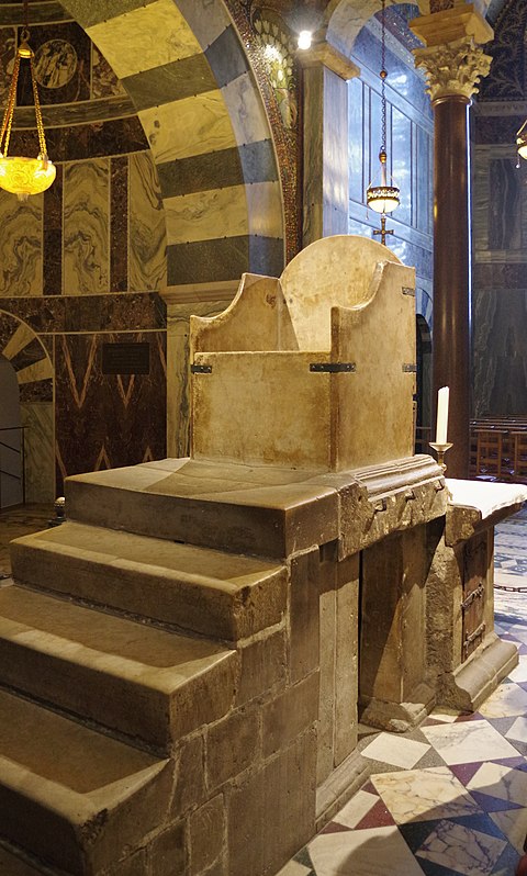 The Throne of Charlemagne and the subsequent German Kings in Aachen Cathedral, Germany