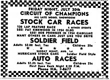 July 1954 newspaper advertisement for automobile races at Soldier Field, mentioning the July 30 SAFE Circuit of Champions All Stars race Advertisement for auto races at Soldier Field in the Suburbanite Economist (July 28, 1954).jpg