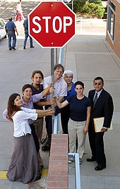 The anti-war affinity group "Collateral Damage" protesting the Iraq War Affinity group collateral damage.jpg