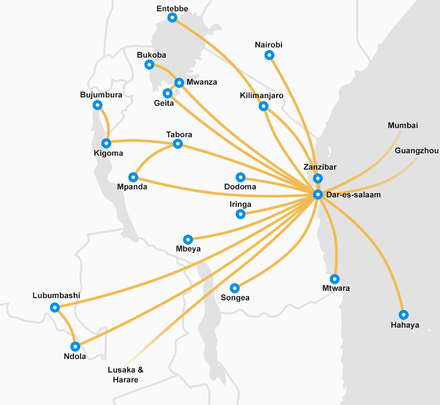 Air Tanzania destinations, November 2021