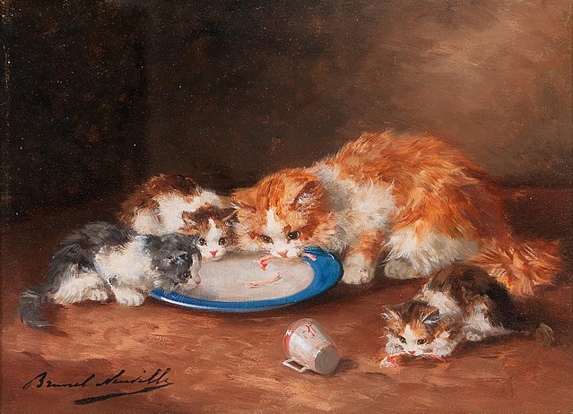 640px-Alfred_Arthur_Brunel-Neuville_-_Mother_Cat_with_Three_Kittens.jpg (639Ã462)