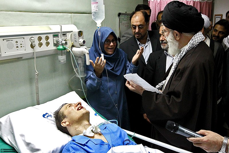 File:Ali Khamenei visits Ahmad Azizi - Imam Reza Hospital, Kermanshah.jpg