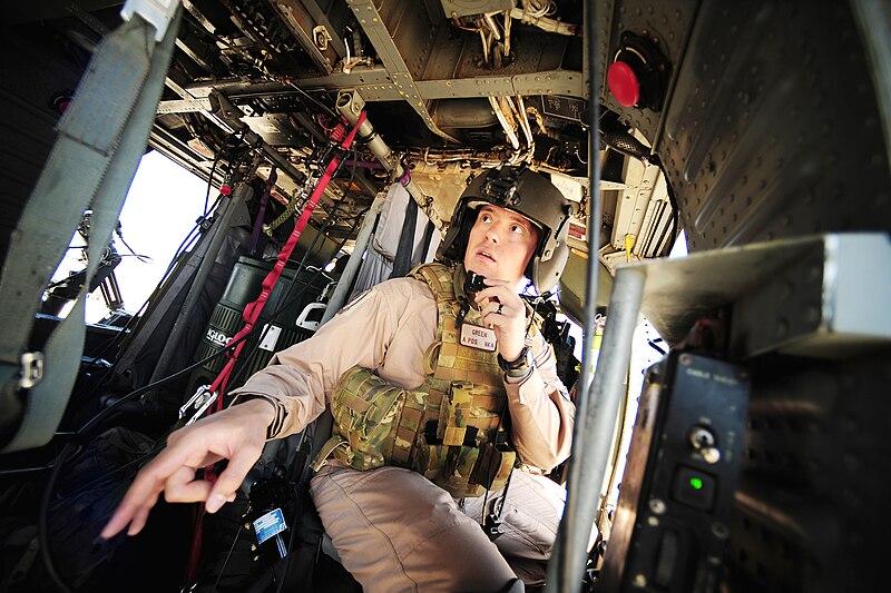 File:An aircrew member performs a pre-flight checklist over the desert during exercise Angel Thunder.jpg