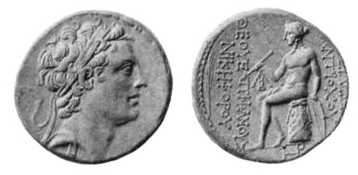 Munt met daarop Antiochus IV Epiphanes.