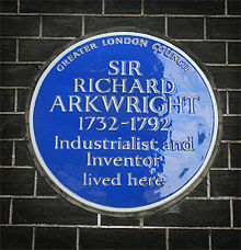 Blue plaque marking the occupancy by Arkwright in Adam Street, London