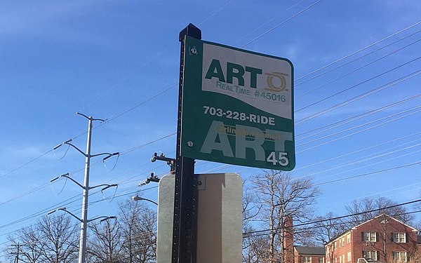 An Arlington Transit Bus Stop Sign at South Four Mile Run Drive.