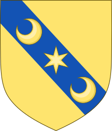 Arms of Scott of Buccleuch: Or, on a bend azure a mullet of six points between two crescents of the first Arms of the house of Scott of Buccleuch.svg