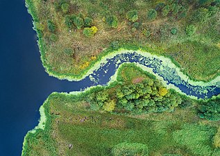 Aerial view of the tributary of the Chusovaya river, Sverdlovsk region