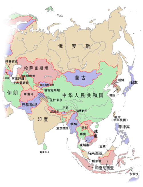 亚洲主要国家分布图图片