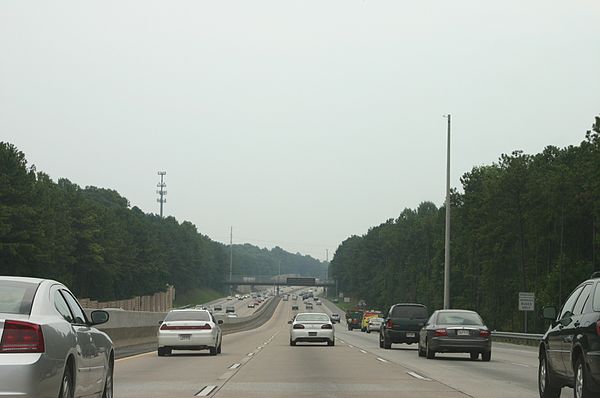 Southbound lanes of 400 north of Pitts Road overpass