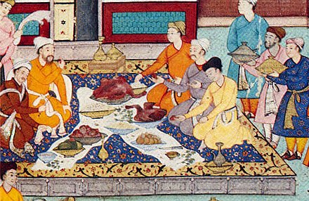 Babur at Mughal Dastarkhan in 1590