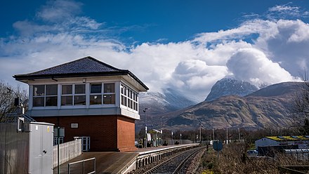Banavie train station, with Ben Nevis in the distance