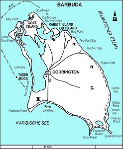 Kaart van Barbuda (vóór 2017)