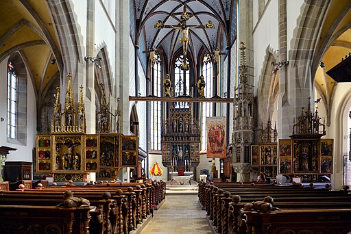 Bartfeld / Bardejov: St. Ägidius-Basilika, Innenraum. Blick in das Hauptschiff östwärts, UNESCO-Weltkulturerbe Slowakei