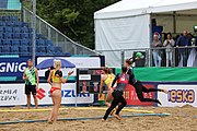 Deutsch: Beachhandball Europameisterschaften 2019 (Beach handball Euro); Tag 5: 6. Juli 2019 – Frauen, Platzierungsspiel für die Ränge 9–12, Deutschland-Polen 2:1 (22:23, 19:16, 7:6) English: Beach handball Euro; Day 5: 6 July 2019 – Placement Match/Cross Match for rank 9–12 Women – Germany-Poland 2:1 (22:23, 19:16, 7:6)