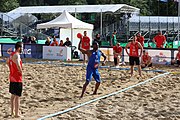 Deutsch: Beachhandball Europameisterschaften 2019 (Beach handball Euro); Tag 1: 2. Juli 2019 – Männer, Vorrunde Gruppe D, Frankreich-Montenegro 2:0 (19:7, 18:9) English: Beach handball Euro; Day 1: 2 July 2019 – Men Preliminary Round Group D – France-Montenegro 2:0 (19:7, 18:9)