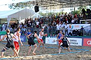 Deutsch: Beachhandball Europameisterschaften 2019 (Beach handball Euro); Tag 4: 5. Juli 2019 – Männer, Viertelfinale, Russland-Polen 2:0 (30:22, 19:18) English: Beach handball Euro; Day 4: 5 July 2019 – Quarter Final Men – Russia-Poland 2:0 (30:22, 19:18)