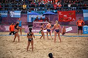 Deutsch: Beachhandball bei den Olympischen Jugendspielen 2018; Tag 5, 10. November 2018; Mädchen, Hauptrunde - Chinese Taipei (Taiwan)-Niederlande 1:2 English: Beach handball at the 2018 Summer Youth Olympics at 11 October 2018 – Girls Main Round – Chinese Taipei (Taiwan)-Netherlands 1:2