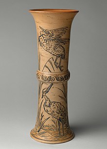 Doulton & Co., incised Lambeth stoneware by Hannah Barlow, 1874 Beaker vase MET DP704010 (cropped).jpg