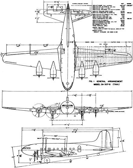 Boeing SA-307B Stratoliner 3-view drawing