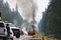 Overheated car starts burning on itself