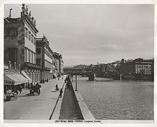 Vista del Lungarno Corsini a Firenze con la Galleria d'Arte Pietro Bazzanti e Figlio.  Florencia 1890