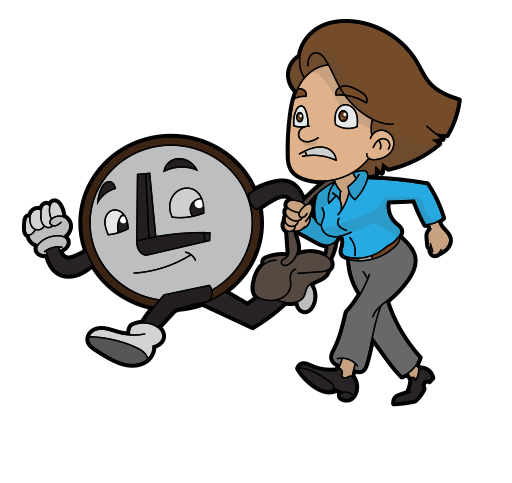 Cartoon Woman Rushing And Running With A Big Clock