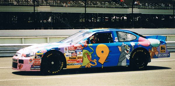 Lake Speed in the Cartoon Network No. 9 Ford, about to qualify for the Pocono Raceway Winston Cup Race, June 1998.