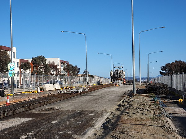 Light rail works in Franklin in July 2017