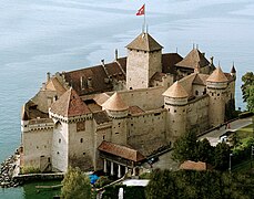 Le château de Chillon au bord du lac Léman, Vaud.