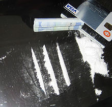 Lines of cocaine prepared for snorting Cocaine lines 2.jpg