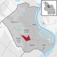 Lage des Stadtteils Mauenheim im Stadtbezirk Köln-Nippes