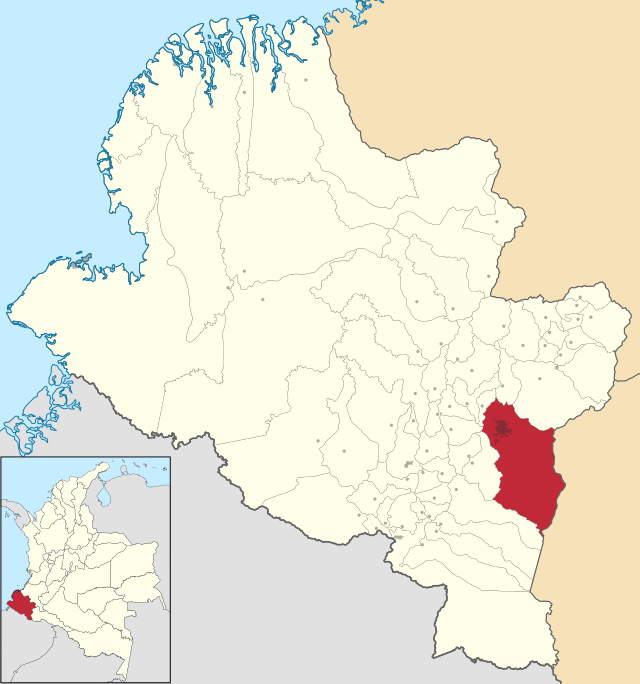Kommunens läge i departementet Nariño. Kommunen är rödmarkerad medan staden är markerad i grått.
