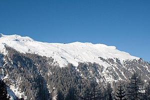 View from Zinal to the Corne de Sorebois with the Sorebois mountain station.