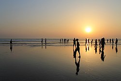Zonsondergang op het strand van Cox's Bazar