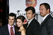 Glau with Sean Maher, Nathan Fillion and Adam Baldwin at Serenity premiere (22 September 2005)