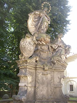 Doksany Convent CZ sculpture of Mary with Duchess Gertruda 140.jpg