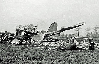 The wreckage of C-47A G-AJVZ at Heyhead on the morning of 27 March 1951. Douglas C-47A G-AJVZ Air Tpt Charter RWY 27.03.51.jpg